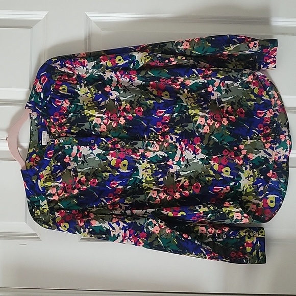 J. Crew Tops - J.Crew Floral Abstract Print Tunic Blouse Green & Blue Long Sleeve Women Size M